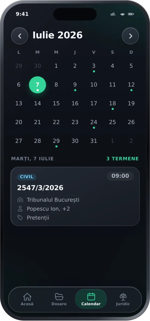 Agenda termenelor pe calendar în aplicația mobilă Regra